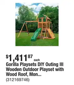 The Home Depot Gorilla Playsets DIY Outing III Wooden Outdoor Playset with Wood Roof, Monkey Bars, Slide, Swings, and Backyard Swing Set Acc offer