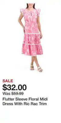 TJ Maxx Flutter Sleeve Floral Midi Dress With Ric Rac Trim offer