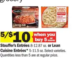 Meijer Stouffer's Entrées 8-12.87 oz. or Lean Cuisine Entrées 5-11.5 oz offer