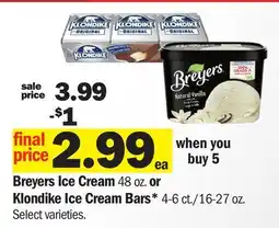 Meijer Breyers Ice Cream 48 oz. or Klondike Ice Cream Bars* 4-6 ct./16-27 oz offer