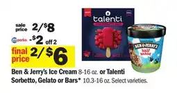 Meijer Ben & Jerry's Ice Cream 8-16 oz. or Talenti Sorbetto, Gelato or Bars* 10.3-16 oz offer