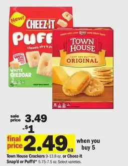 Meijer Town House Crackers 9-13.8 oz. or Cheez-It Snap'd or Puff'd 5.75-7.5 oz offer