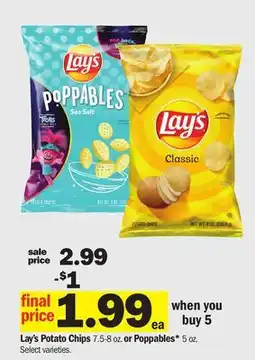 Meijer Lay's Potato Chips 7.5-8 oz. or Poppables* 5 oz offer