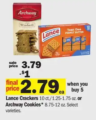 Meijer Lance Crackers 10 ct./1.25-1.75 oz. or Archway Cookies* 8.75-12 oz offer