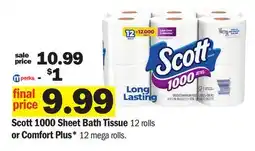 Meijer Scott 1000 Sheet Bath Tissue 12 rolls or Comfort Plus* 12 mega rolls offer