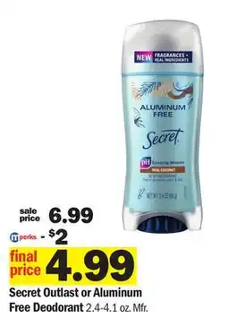 Meijer Secret Outlast or Aluminum Free Deodorant offer