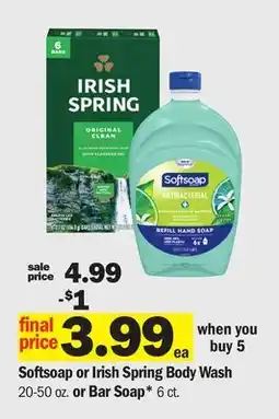 Meijer Softsoap or Irish Spring Body Wash 20-50 oz. or Bar Soap* 6 ct offer