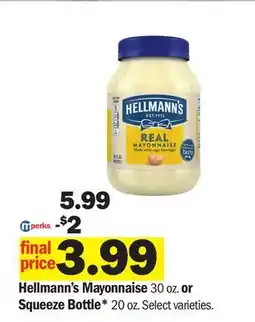 Meijer Hellmann's Mayonnaise 30 oz. or Squeeze Bottle* 20 oz offer