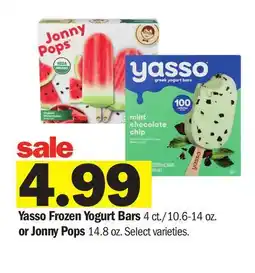 Meijer Yasso Frozen Yogurt Bars 4 ct./10.6-14 oz. or Jonny Pops 14.8 oz offer