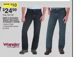 Dunham's Sports WRANGLER MEN'S RUGGED WEAR RELAXED STRAIGHT DENIM offer