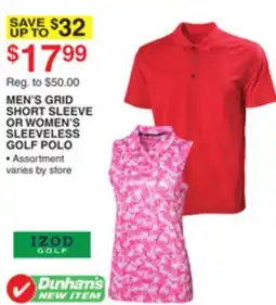 Dunham's Sports MEN'S GRID SHORT SLEEVE OR WOMEN'S SLEEVELESS GOLF POLO offer