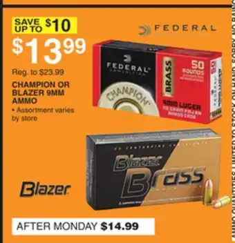 Dunham's Sports FEDERAL CHAMPION OR BLAZER 9MM AMMO offer