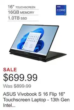 Costco ASUS Vivobook S 16 Flip 16 Touchscreen Laptop - 13th Gen Intel Core i9-13900H - WUXGA (1920 X 1200) - Midnight Black offer