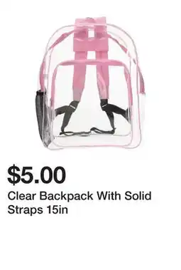 Five Below Clear Backpack With Solid Straps 15in offer