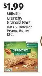 Aldi Millville Crunchy Granola Bars Oats & Honey or Peanut Butter offer