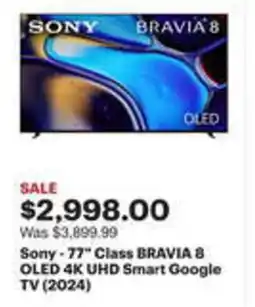 Best Buy Sony-77" Class BRAVIA 8 OLED 4K UHD Smart Google TV (2024) offer