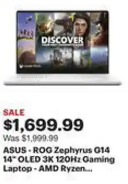 Best Buy ASUS ROG Zephyrus G14 14" OLED 3K 120Hz Gaming Laptop - AMD Ryzen... offer