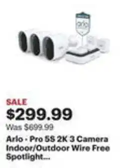 Best Buy Arlo - Pro 55 2K 3 Camera Indoor/Outdoor Wire Free Spotlight... offer