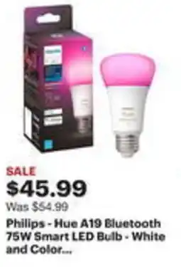 Best Buy Philips Hue A19 Bluetooth 75W Smart LED Bulb - White and Color... offer