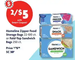 Family Dollar Homeline Zipper Food Storage Bags 22-100 ct. or Fold-Top Sandwich Bags 250 ct offer