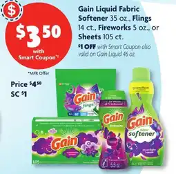 Family Dollar Gain Liquid Fabric Softener 35 oz., Flings 14 ct., Fireworks 5 oz., or Sheets 105 ct offer