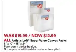 Michaels ALL Artist's loft Super Value Canvas packs offer
