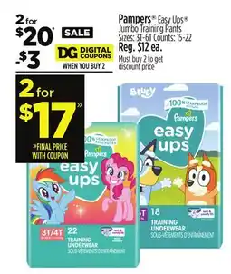 Dollar General Pampers Easy Ups Jumbo Training Pants offer