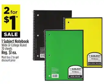 Dollar General 1 Subject Notebook offer