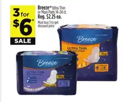 Dollar General Breeze Ultra Thin or Maxi Pads offer