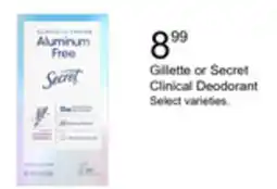 Walgreens Gillette or Secret Clinical Deodorant offer