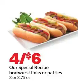 Hy-Vee Our Special Recipe bratwurst links or patties offer