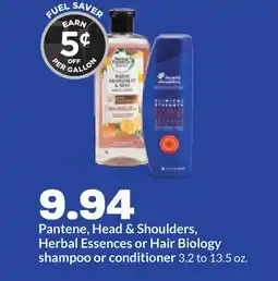 Hy-Vee Pantene, Head & Shoulders, Herbal Essences or Hair Biology shampoo or conditioner offer