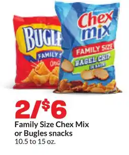Hy-Vee Family Size Chex Mix or Bugles snacks offer