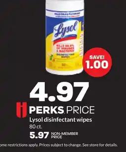 Hy-Vee Lysol disinfectant wipes offer