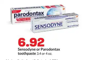 Hy-Vee Sensodyne or Parodontax toothpaste offer