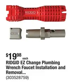 The Home Depot RIDGID EZ Change Plumbing Wrench Faucet Installation and Removal Tool offer