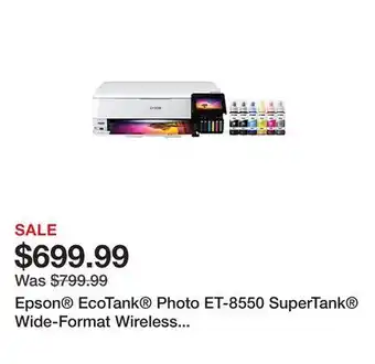 Office Depot Epson EcoTank Photo ET-8550 SuperTank Wide-Format Wireless Inkjet All-In-One Color Printer offer