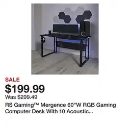 Office Depot RS Gaming Mergence 60W RGB Gaming Computer Desk With 10 Acoustic Panels, Black offer