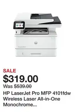 Office Depot HP LaserJet Pro MFP 4101fdw Wireless Laser All-in-One Monochrome Printer offer