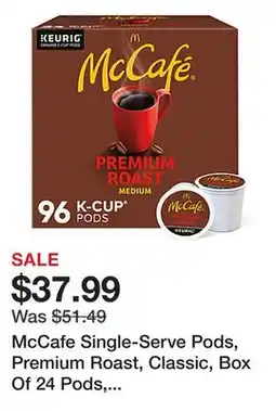 Office Depot McCafe Single-Serve Pods, Premium Roast, Classic, Box Of 24 Pods, Case Of 4 Boxes offer