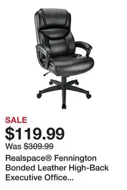 Office Depot Realspace Fennington Bonded Leather High-Back Executive Office Chair, Black, BIFMA Compliant offer