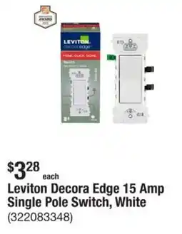 The Home Depot Leviton Decora Edge 15 Amp Single Pole Switch, White offer