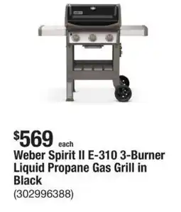 The Home Depot Weber Spirit II E-310 3-Burner Liquid Propane Gas Grill in Black offer