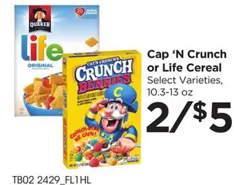 Food 4 Less Cap 'N Crunch or Life Cereal offer
