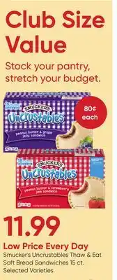 Stater Bros Smucker's Uncrustables Thaw & Eat Soft Bread Sandwiches offer