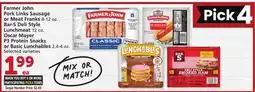 Vons Farmer John Pork Links Sausage or Meat Franks 8-12 oz. Bar-S Deli Style Lunchmeat 12 oz. Oscar Mayer P3 Protein Snacks or Bas offer