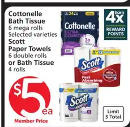 Albertsons Cottonelle Bath Tissue 6 mega rolls Scott Paper Towels 6 double rolls or Bath Tissue 4 rolls offer