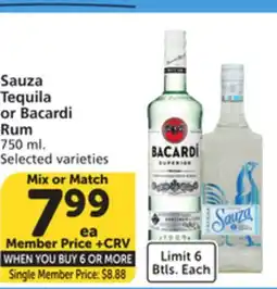 Vons Sauza Tequila or Bacardi Rum offer