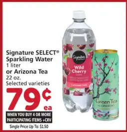 Vons Signature SELECT Sparkling Water 1 liter or Arizona Tea 22 oz offer