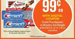 Mariano's Crest Toothpaste or Kinder Joy Single offer